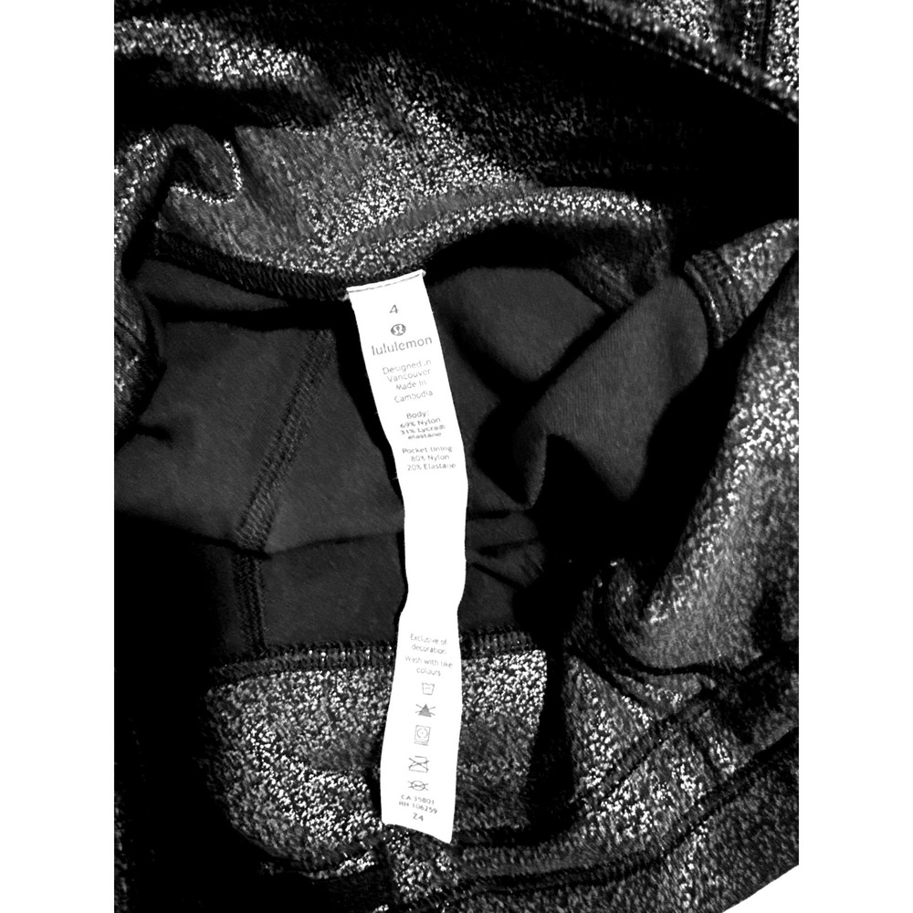 Lululemon Speed Up Tight 28 Foil Black Silver Metallic Leggings Size 4 Sparkle - Picture 3 of 7